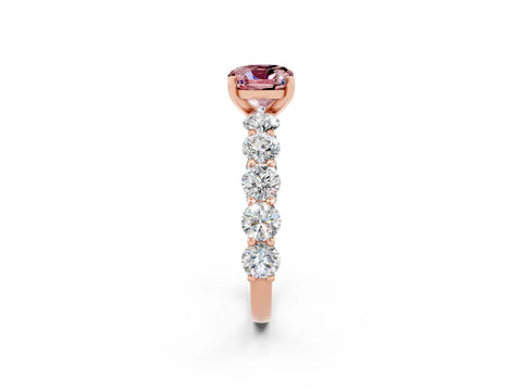 Rose gold Cushion Cut Morganite Prong Setting with Side Stones on a Pave Band_2