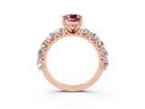Rose gold Cushion Cut Morganite Prong Setting with Side Stones on a Pave Band_3