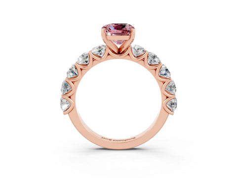 Rose gold Cushion Cut Morganite Prong Setting with Side Stones on a Pave Band_3