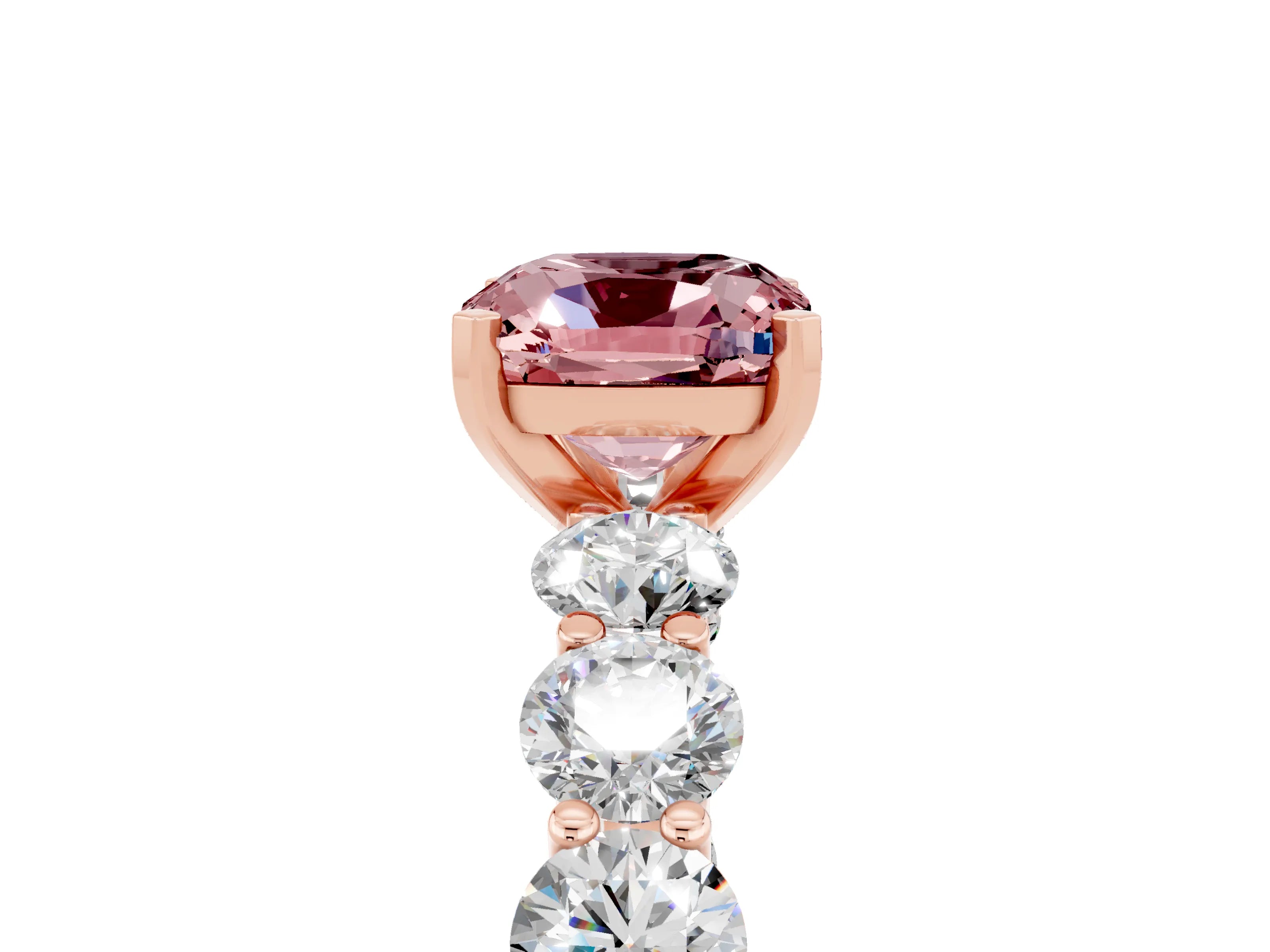 Rose gold Cushion Cut Morganite Prong Setting with Side Stones on a Pave Band_5