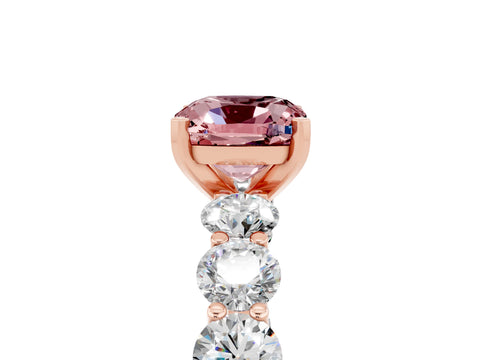 Rose gold Cushion Cut Morganite Prong Setting with Side Stones on a Pave Band_5