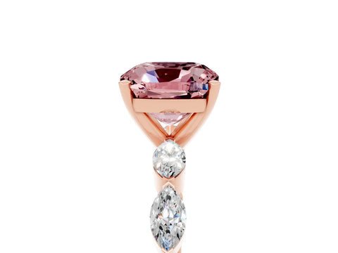 Rose gold Cushion Cut Morganite Ring with Marquise Side Stones and Prong Setting_5