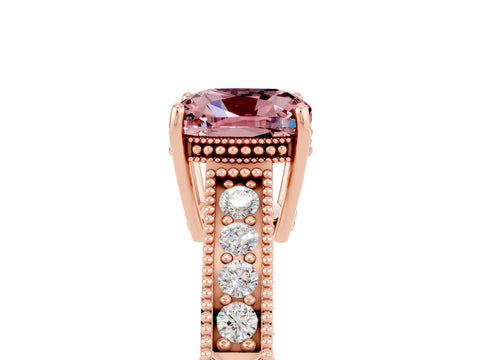 Rose gold Cushion Cut Morganite Ring with Milgrain Pavé Band and Four-Prong Setting_17