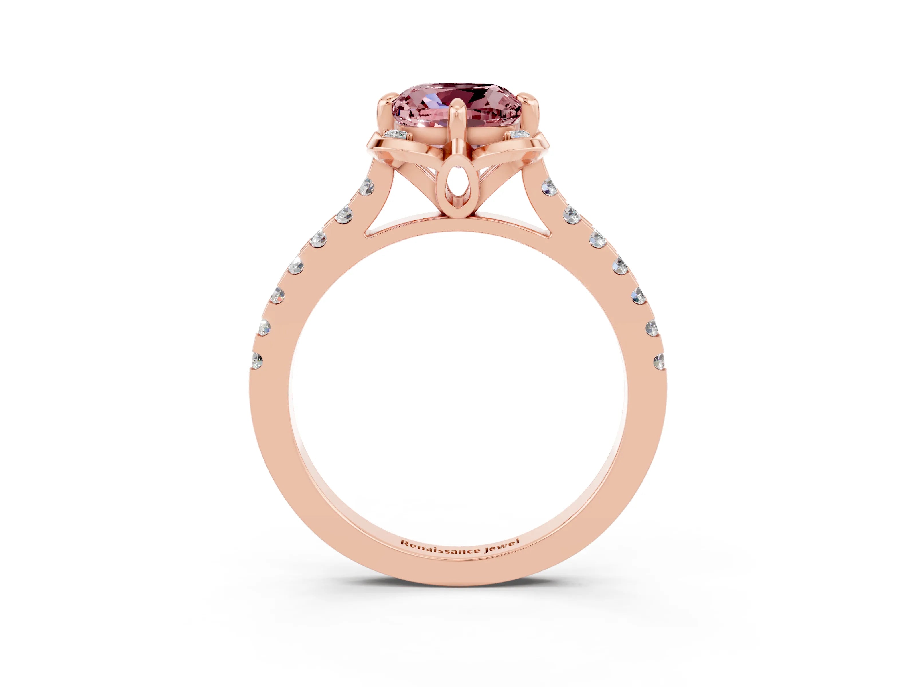 Rose gold Cushion Cut Morganite Ring with Pavé Band and Floral Prong Setting_3