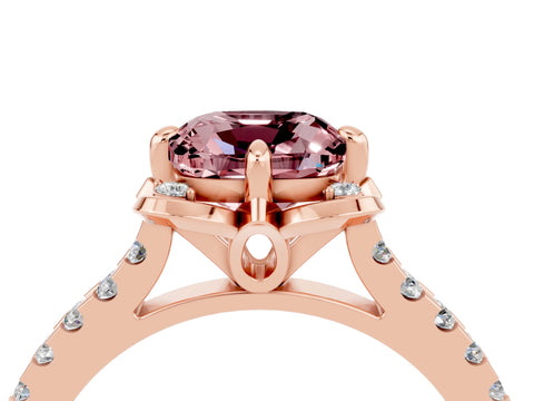 Rose gold Cushion Cut Morganite Ring with Pavé Band and Floral Prong Setting_4