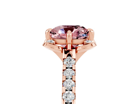 Rose gold Cushion Cut Morganite Ring with Pavé Band and Floral Prong Setting_5