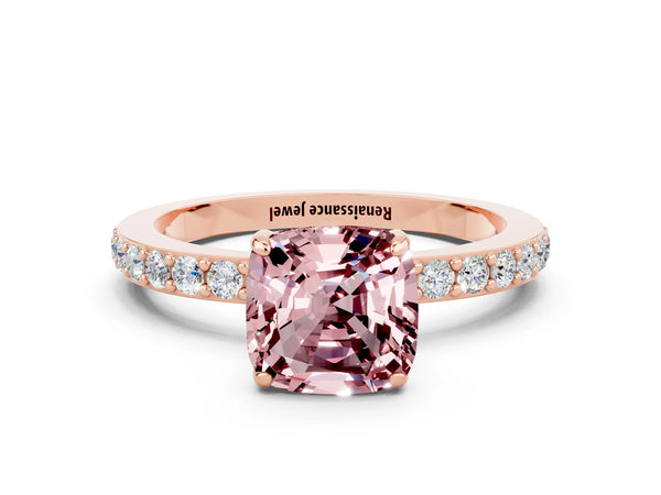 Rose gold Cushion Cut Morganite Pavé Engagement Ring with Round  Accents and Prong Setting