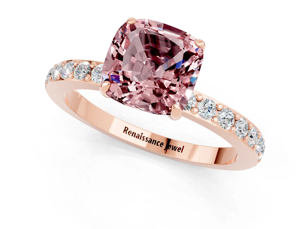 Rose gold Cushion Cut Morganite Pavé Engagement Ring with Round  Accents and Prong Setting