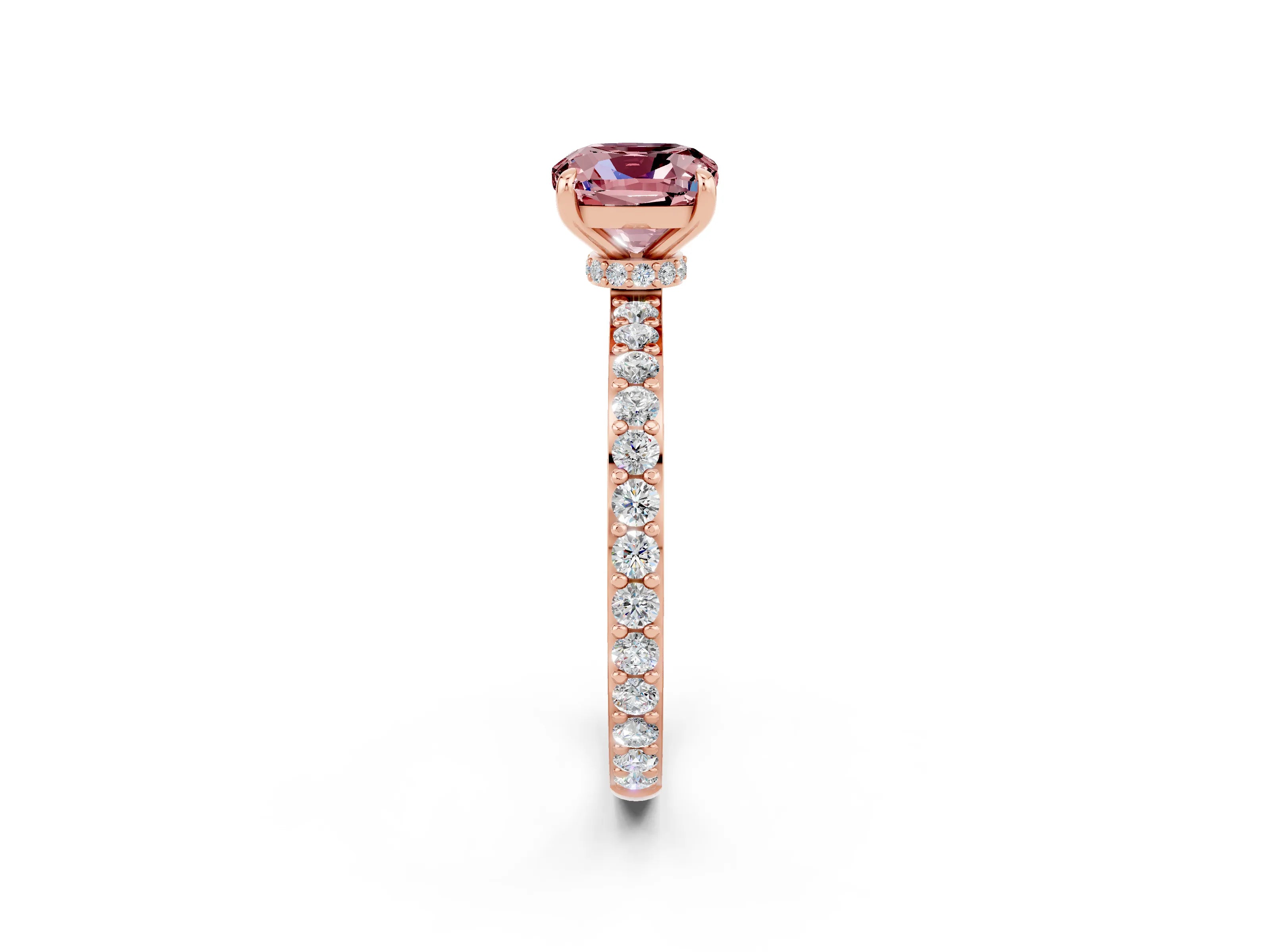 Rose gold Cushion Cut Morganite Ring with Pavé Band and Four-Prong Setting_2