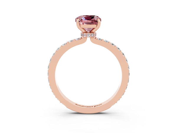 Rose gold Cushion Cut Morganite Pavé Engagement Ring with Round  Accents and Prong Setting