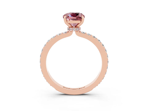 Rose gold Cushion Cut Morganite Ring with Pavé Band and Four-Prong Setting_3
