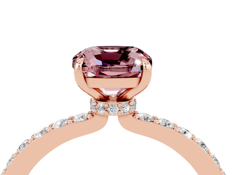 Rose gold Cushion Cut Morganite Ring with Pavé Band and Four-Prong Setting_4
