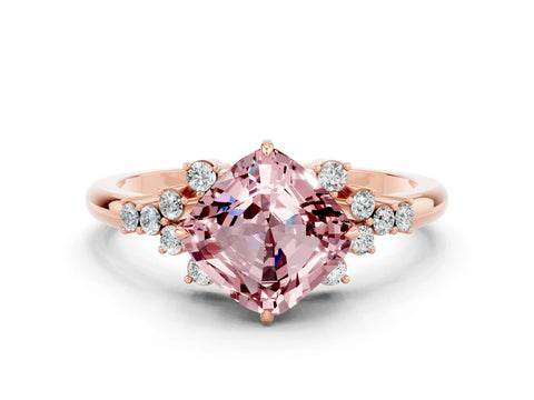 Rose gold Cushion Cut Morganite Ring with Side Stones and Four-Prong Setting_36