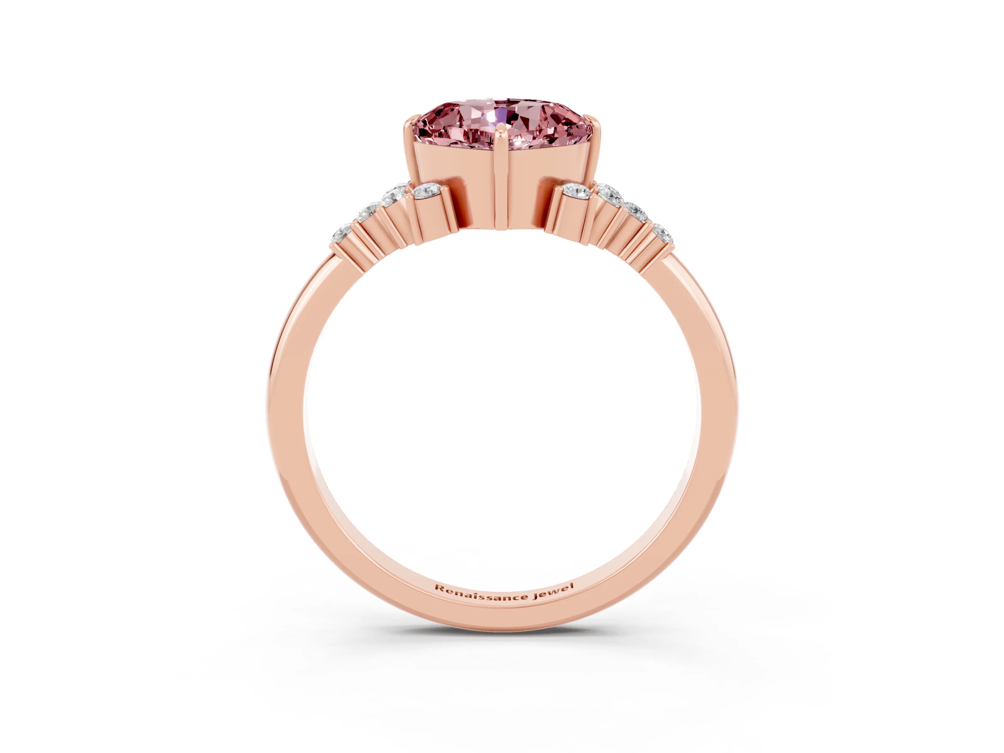 Rose gold Cushion Cut Morganite Ring with Side Stones and Four-Prong Setting_39