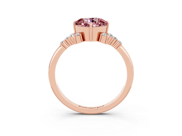Rose gold Cushion Cut Morganite Ring with Side Stones and Four-Prong Setting