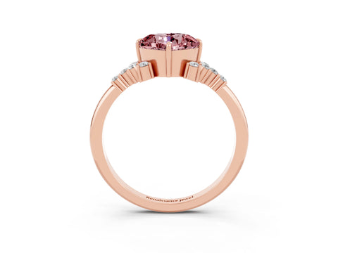 Rose gold Cushion Cut Morganite Ring with Side Stones and Four-Prong Setting_39