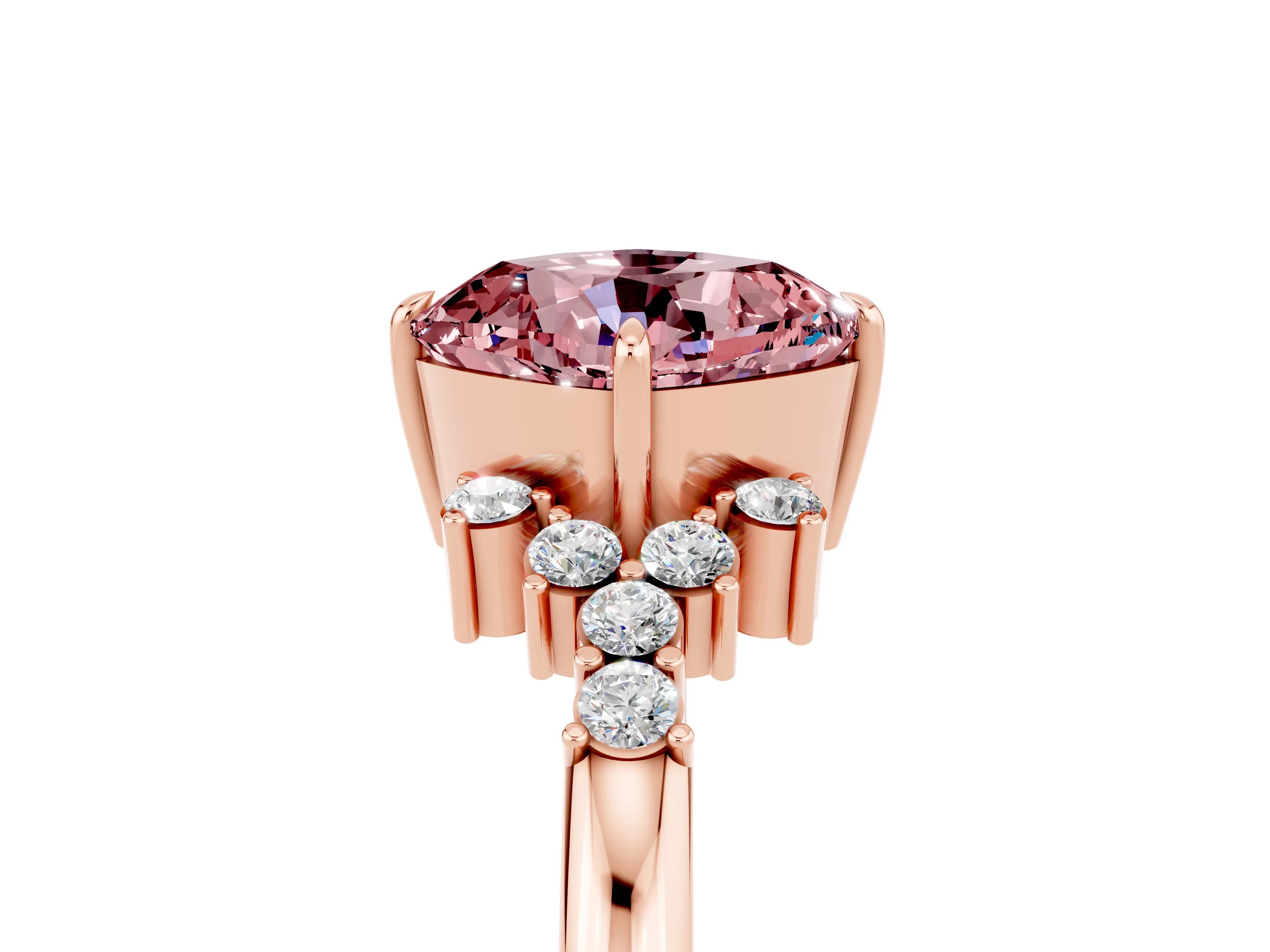 Rose gold Cushion Cut Morganite Ring with Side Stones and Four-Prong Setting_41
