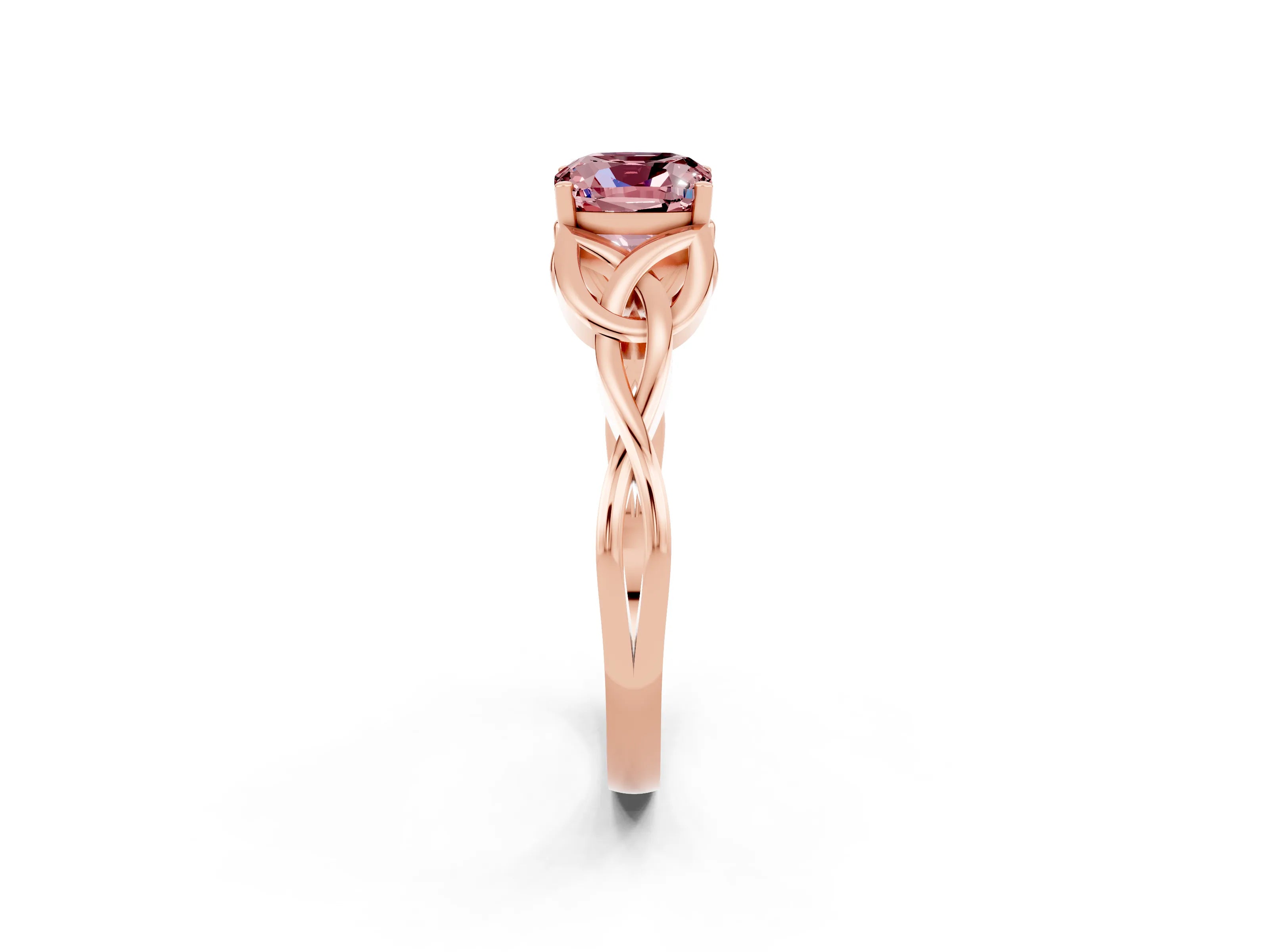 Rose gold Cushion Cut Morganite Solitaire Celtic Knot Ring with Four-Prong Setting_14