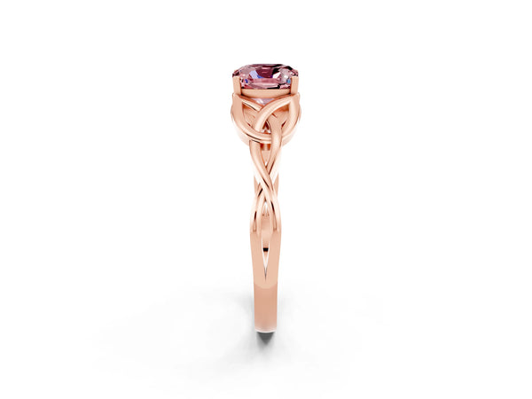 Rose gold Cushion Cut Morganite Solitaire Celtic Knot Ring with Four-Prong Setting