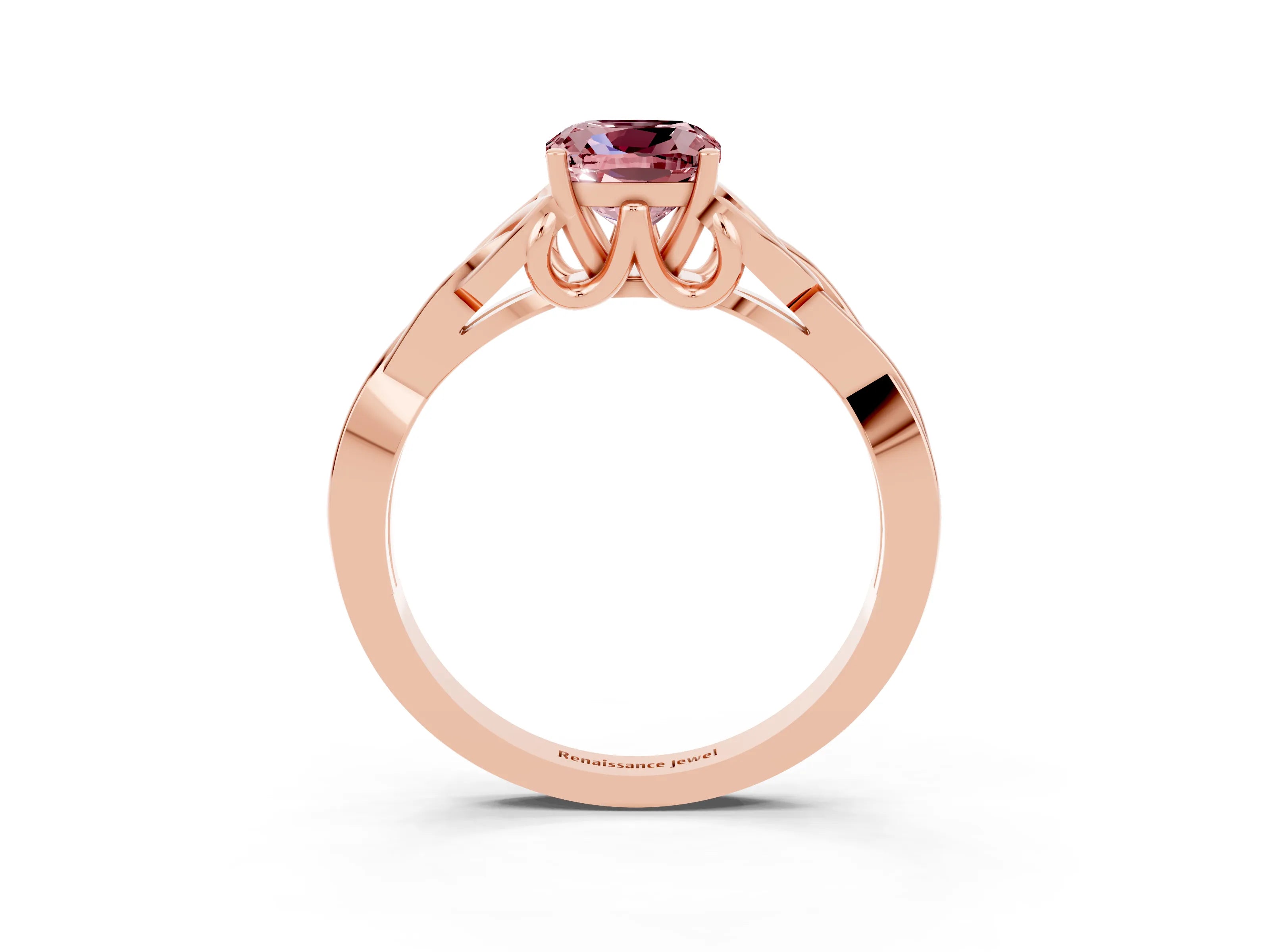 Rose gold Cushion Cut Morganite Solitaire Celtic Knot Ring with Four-Prong Setting_15
