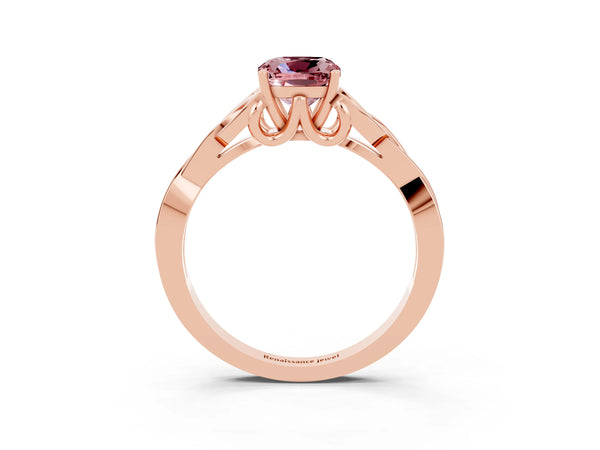 Rose gold Cushion Cut Morganite Solitaire Celtic Knot Ring with Four-Prong Setting