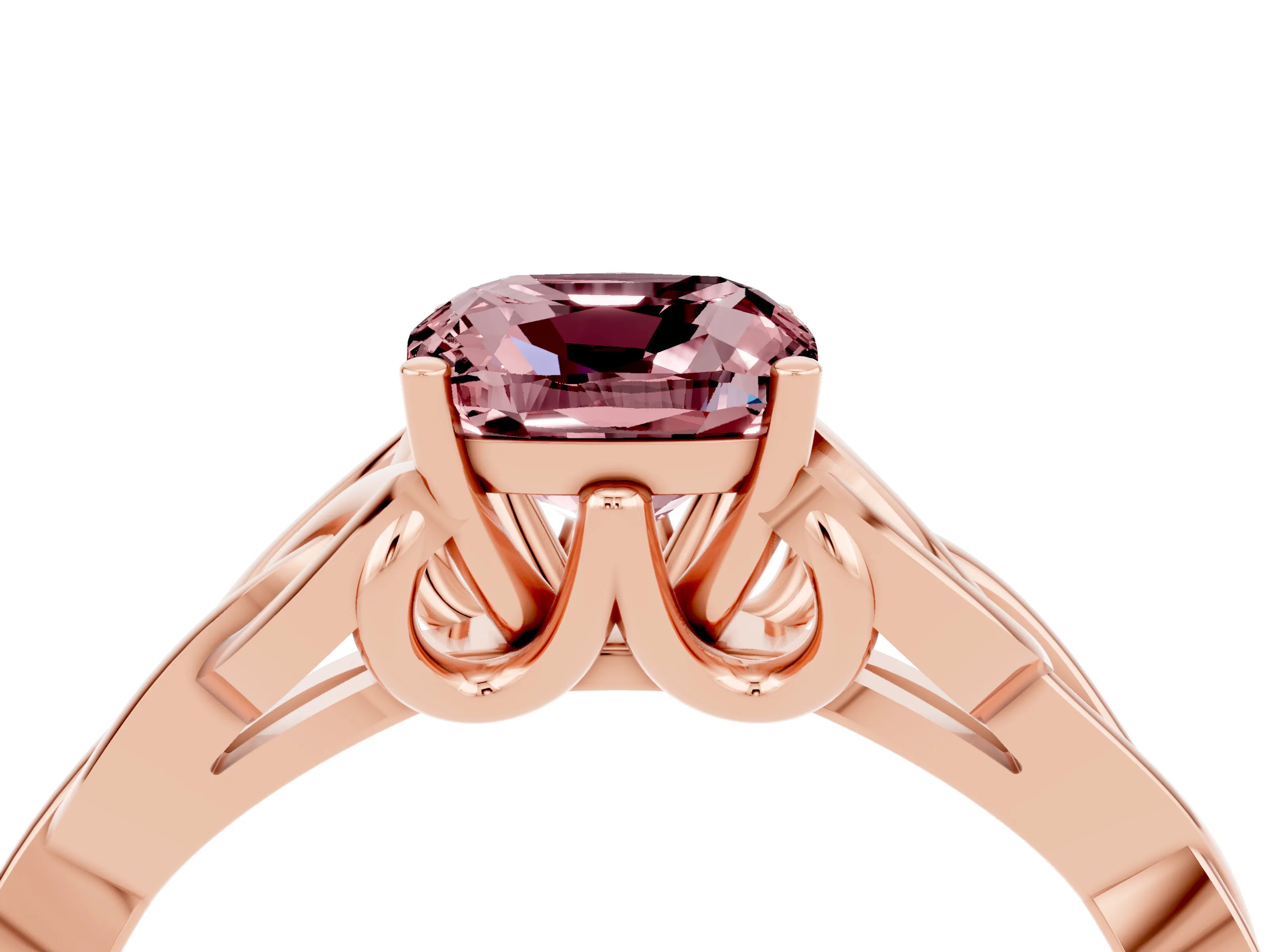 Rose gold Cushion Cut Morganite Solitaire Celtic Knot Ring with Four-Prong Setting_16