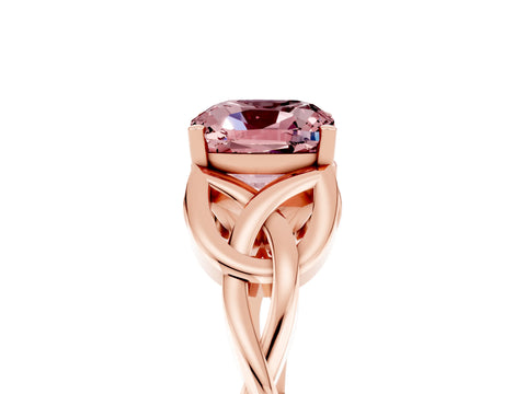 Rose gold Cushion Cut Morganite Solitaire Celtic Knot Ring with Four-Prong Setting_17