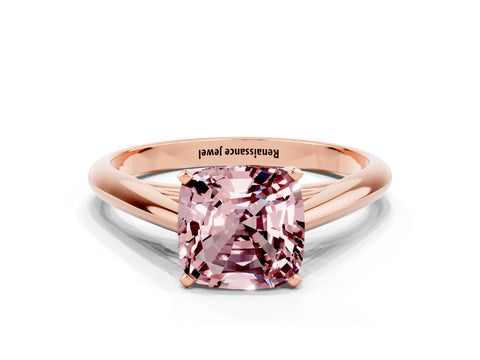 Rose gold Cushion Cut Morganite Solitaire Engagement Ring with Cathedral Setting and Four-Prong Mount_12