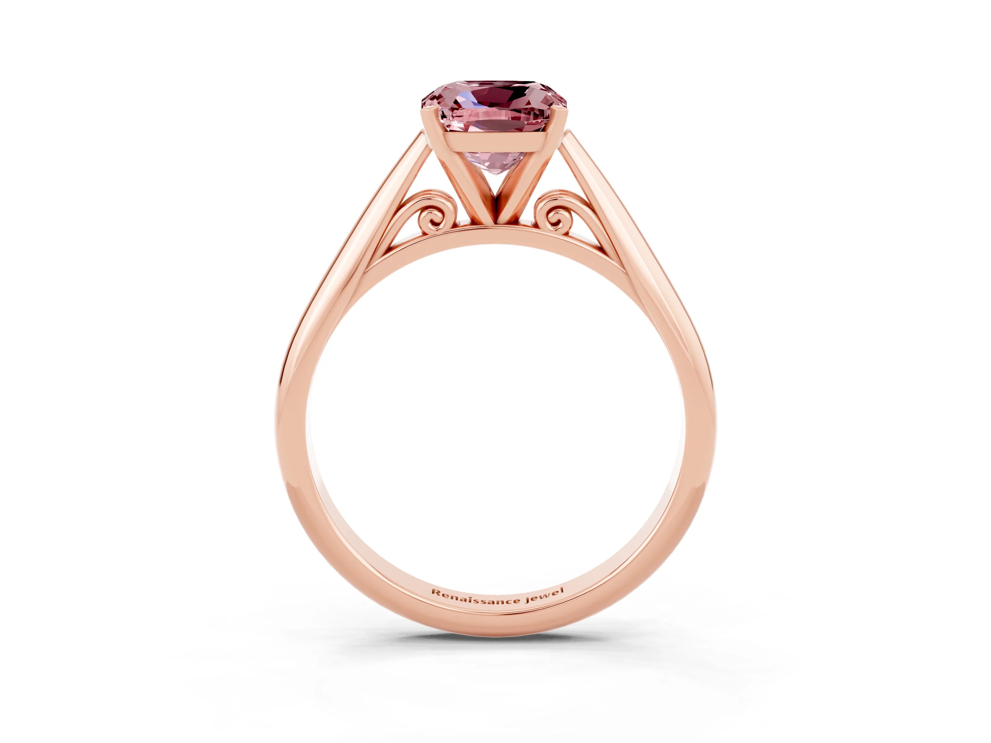 Rose gold Cushion Cut Morganite Solitaire Engagement Ring with Cathedral Setting and Four-Prong Mount_15