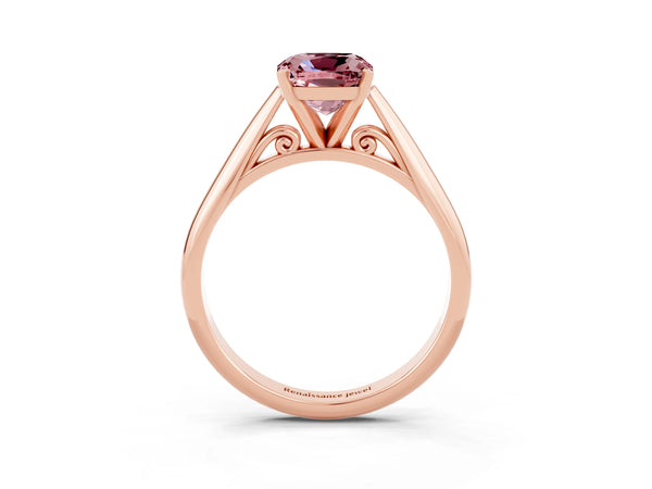 Rose gold Cushion Cut Morganite Solitaire Engagement Ring with Cathedral Setting and Four-Prong Mount