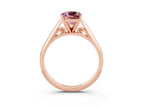 Rose gold Cushion Cut Morganite Solitaire Engagement Ring with Cathedral Setting and Four-Prong Mount_15