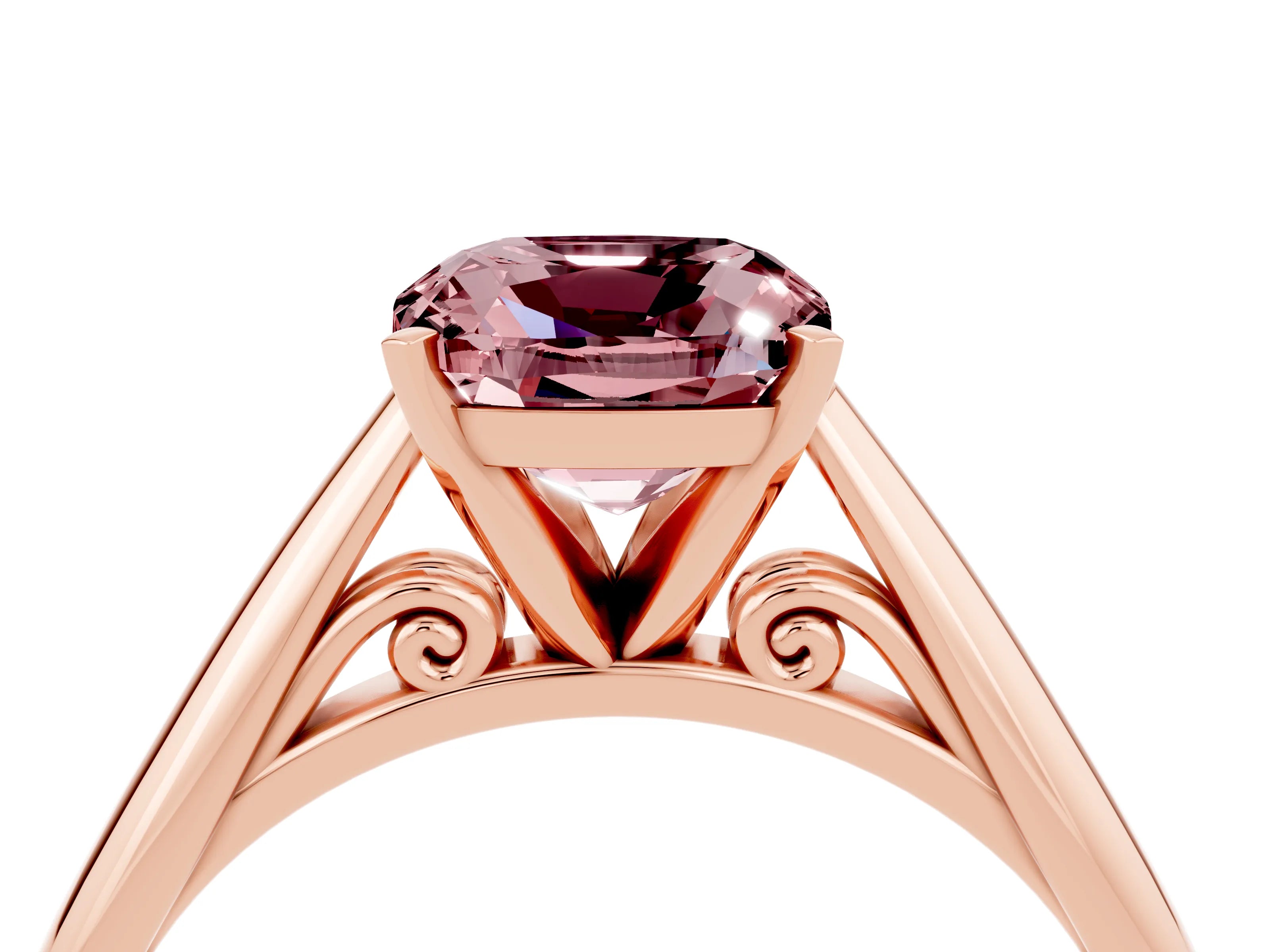 Rose gold Cushion Cut Morganite Solitaire Engagement Ring with Cathedral Setting and Four-Prong Mount_16