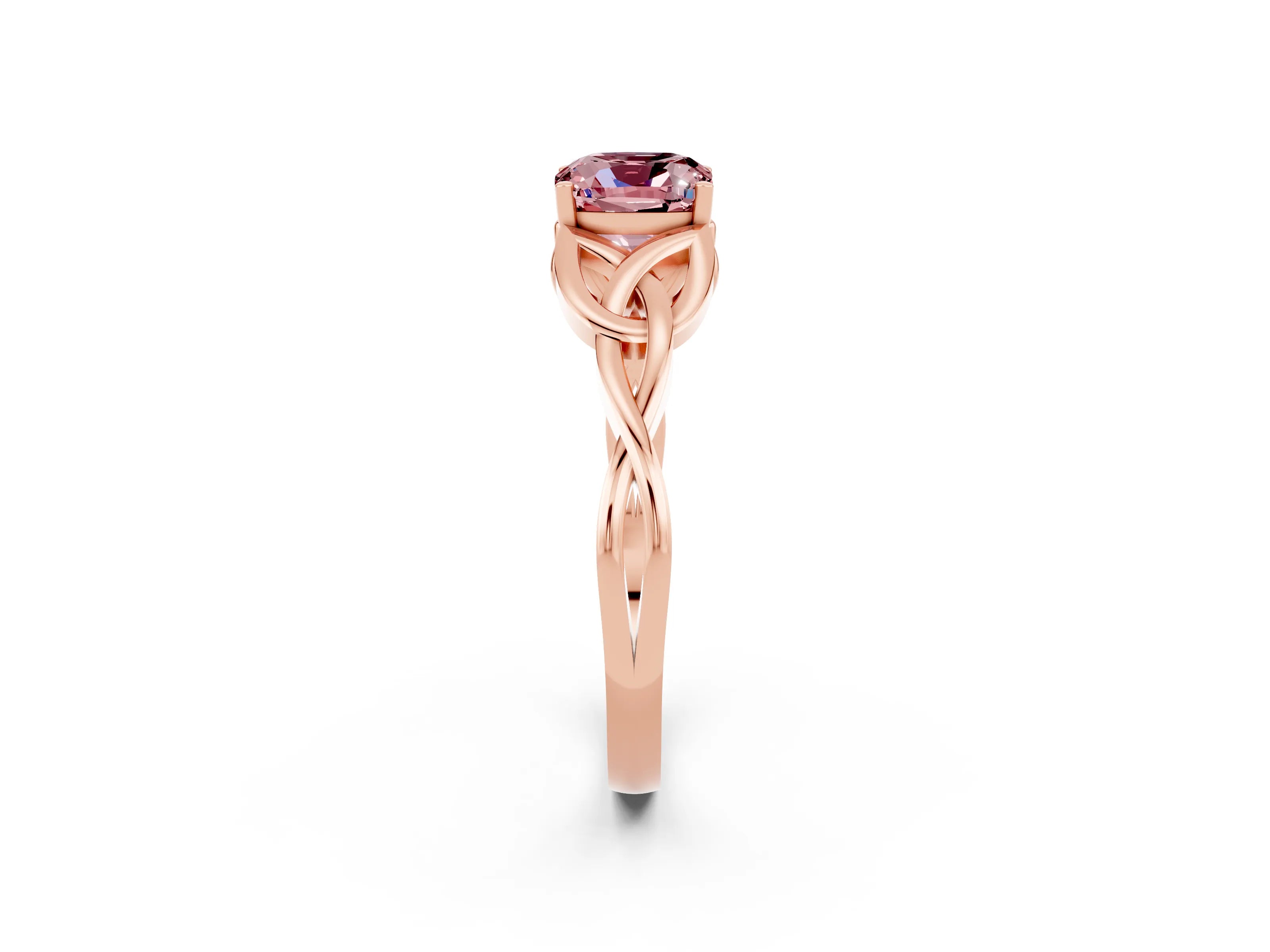 Rose gold Cushion Cut Morganite Solitaire Engagement Ring with Celtic Knot Band and Four-Prong Setting_2
