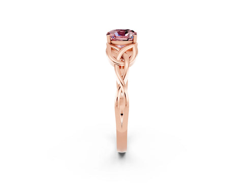Rose gold Cushion Cut Morganite Solitaire Engagement Ring with Celtic Knot Band and Four-Prong Setting_2
