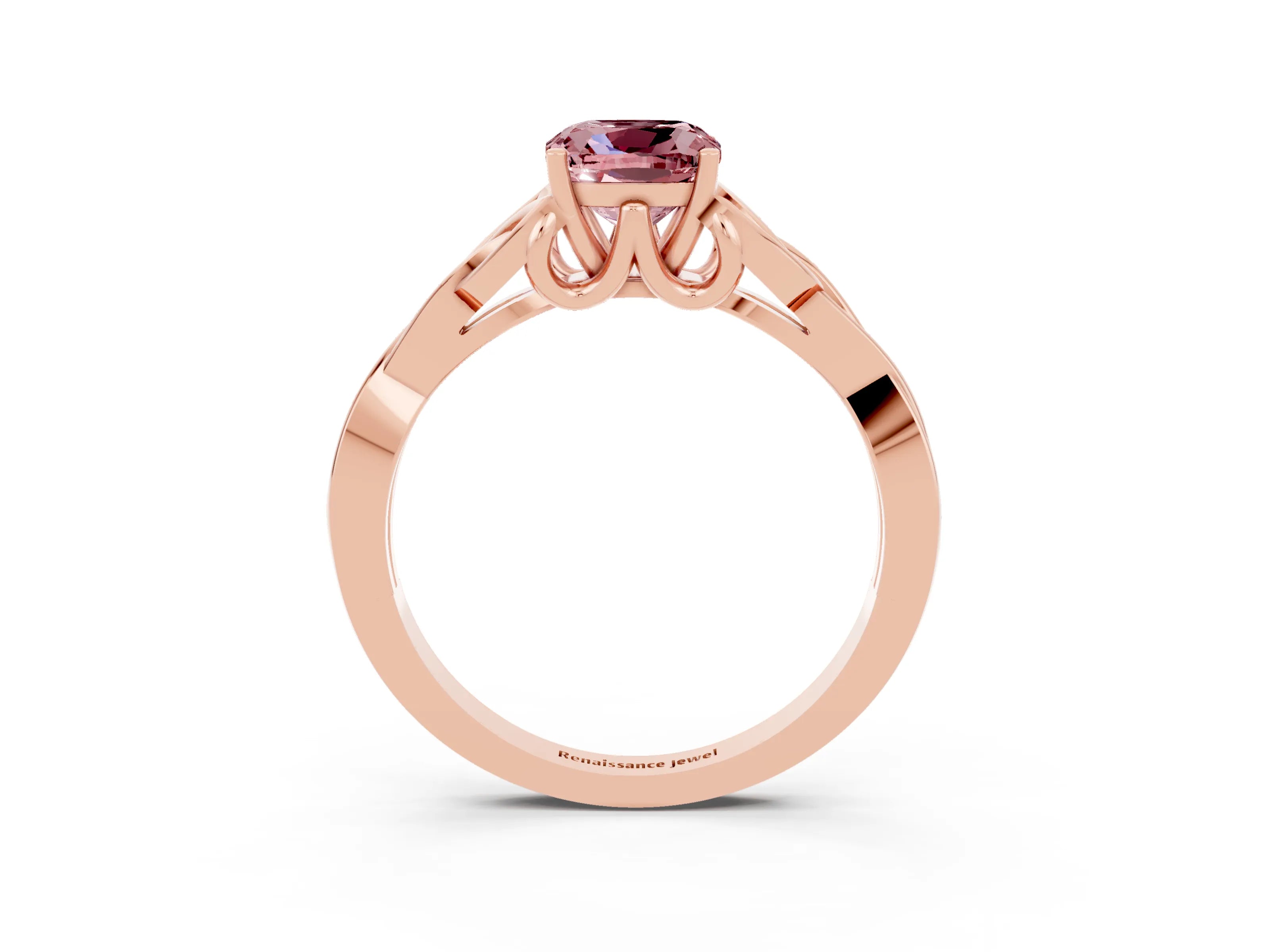 Rose gold Cushion Cut Morganite Solitaire Engagement Ring with Celtic Knot Band and Four-Prong Setting_3