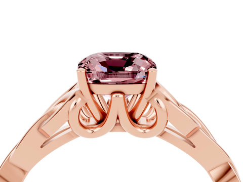 Rose gold Cushion Cut Morganite Solitaire Engagement Ring with Celtic Knot Band and Four-Prong Setting_4