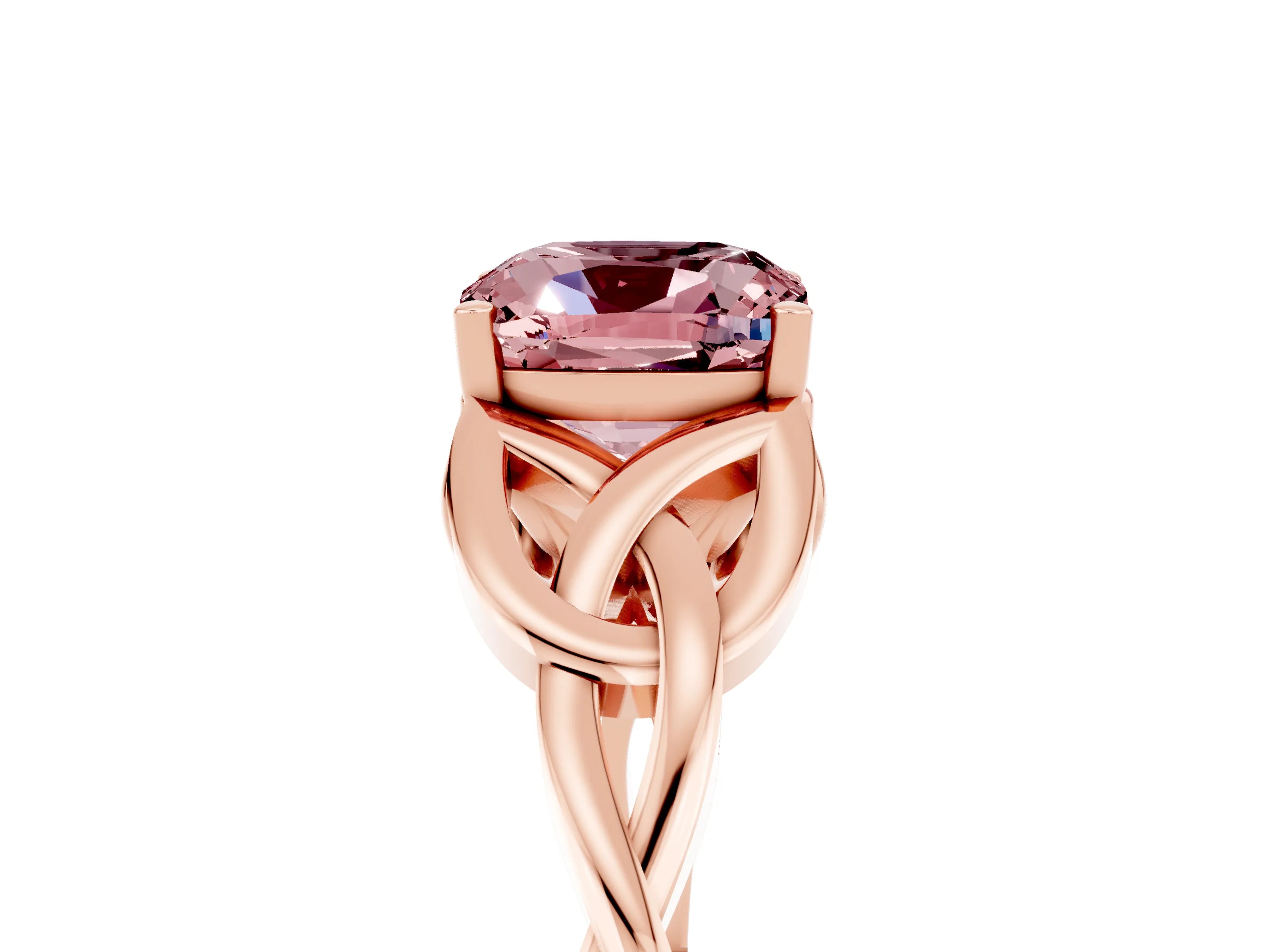 Rose gold Cushion Cut Morganite Solitaire Engagement Ring with Celtic Knot Band and Four-Prong Setting_5
