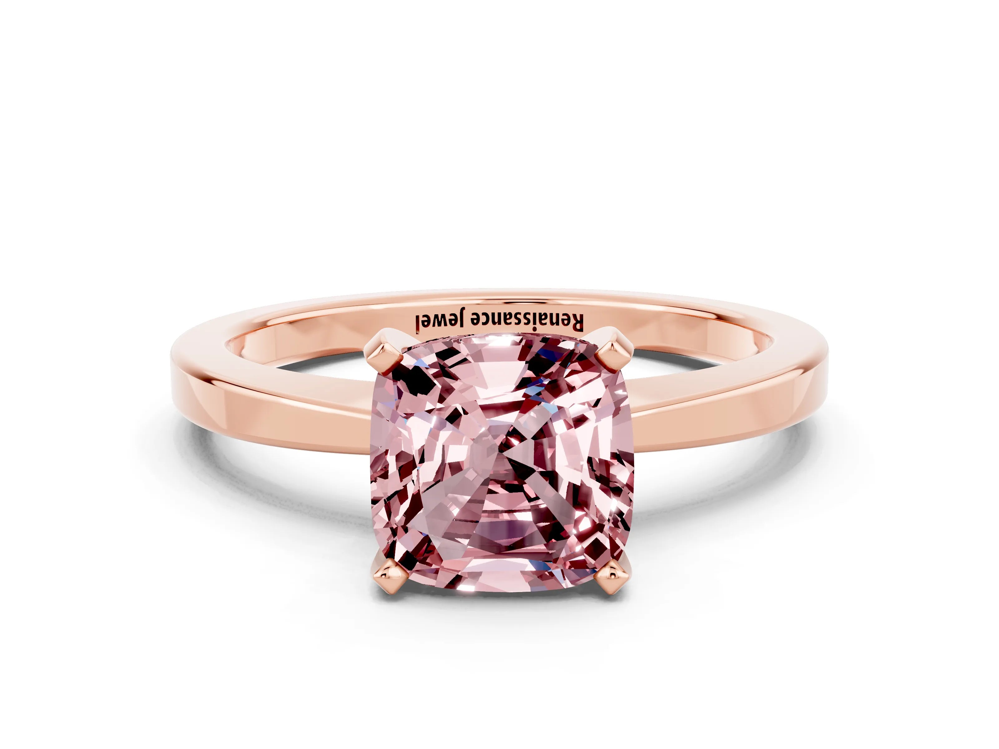 Rose gold Cushion Cut Morganite Solitaire Engagement Ring with Classic Band and Four-Prong Setting_24