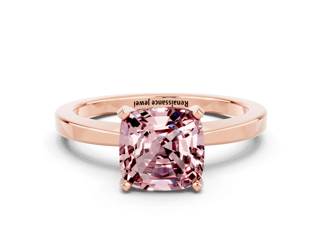 Rose gold Cushion Cut Morganite Solitaire Engagement Ring with Classic Band and Four-Prong Setting_24