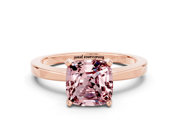 Rose gold Cushion Cut Morganite Solitaire Engagement Ring with Classic Band and Four-Prong Setting