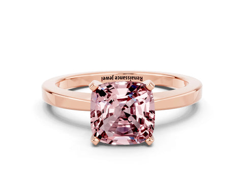 Rose gold Cushion Cut Morganite Solitaire Engagement Ring with Classic Band and Four-Prong Setting_24