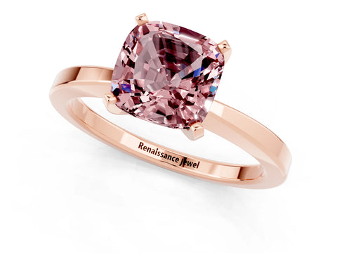 Rose gold Cushion Cut Morganite Solitaire Engagement Ring with Classic Band and Four-Prong Setting_25