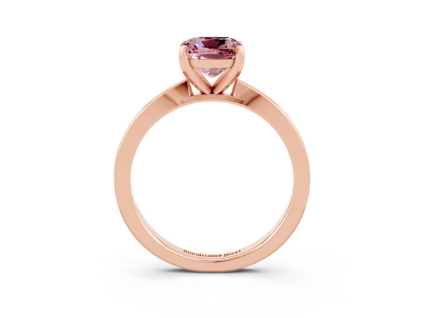 Rose gold Cushion Cut Morganite Solitaire Engagement Ring with Classic Band and Four-Prong Setting