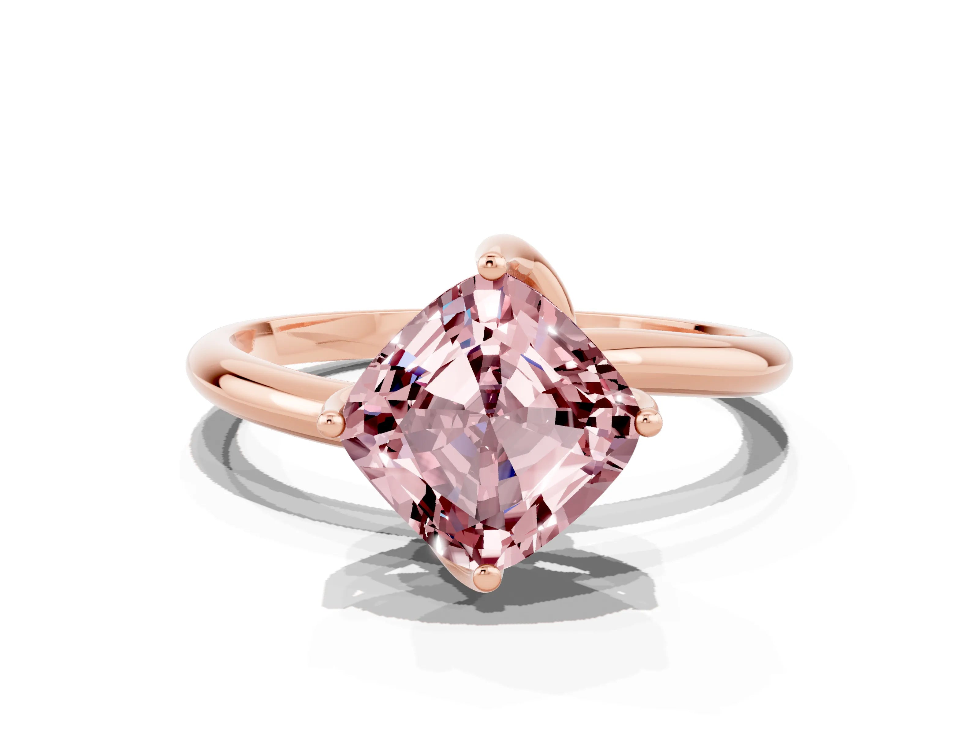 Rose gold Cushion Cut Morganite Solitaire Engagement Ring with Four-Prong Setting and Classic Band_12