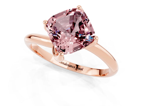 Rose gold Cushion Cut Morganite Solitaire Engagement Ring with Four-Prong Setting and Classic Band_13