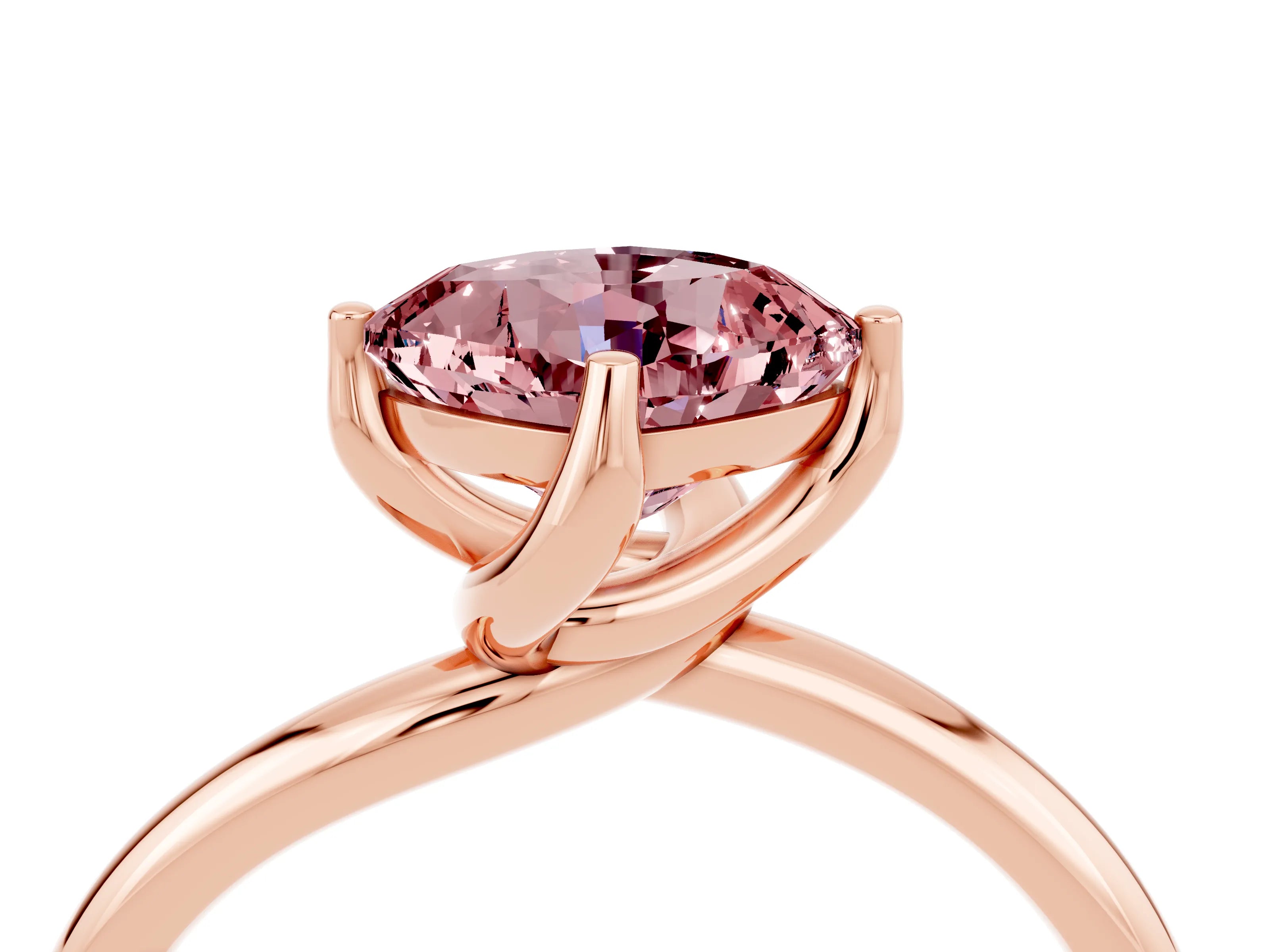Rose gold Cushion Cut Morganite Solitaire Engagement Ring with Four-Prong Setting and Classic Band_16