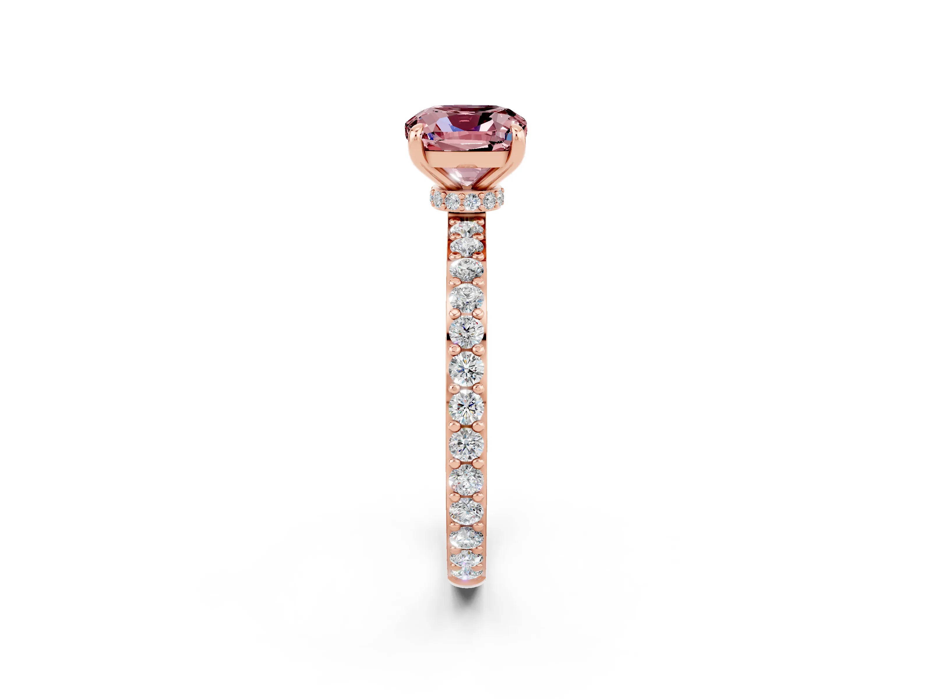 Rose gold Cushion Cut Morganite Solitaire Engagement Ring with Pavé Band and Four-Prong Setting_2