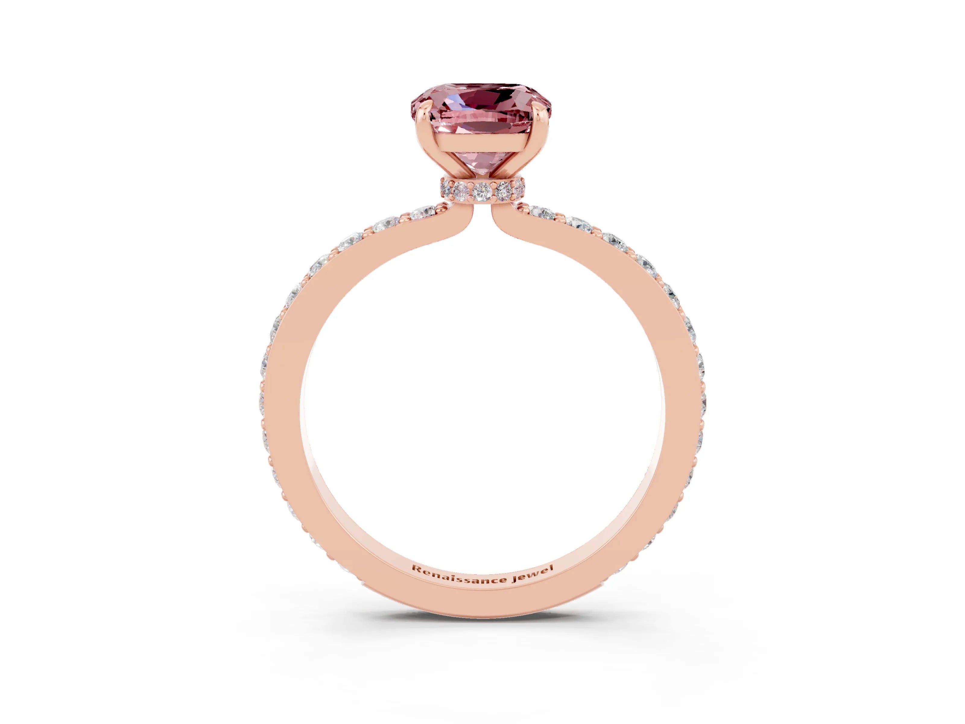 Rose gold Cushion Cut Morganite Solitaire Engagement Ring with Pavé Band and Four-Prong Setting_3