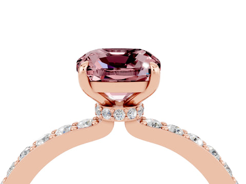 Rose gold Cushion Cut Morganite Solitaire Engagement Ring with Pavé Band and Four-Prong Setting_4