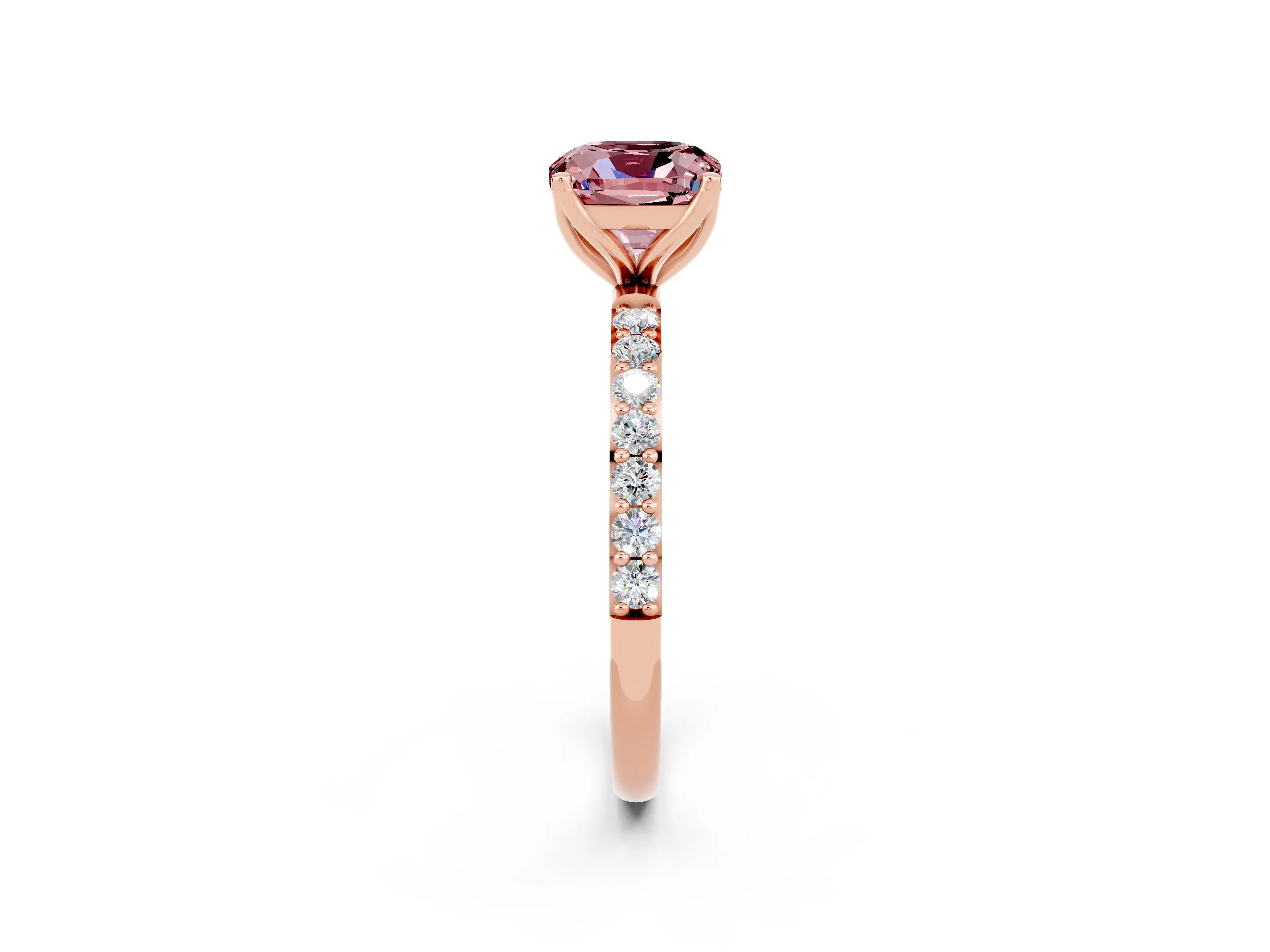 Rose gold Cushion Cut Morganite Solitaire Engagement Ring with Pavé Band and Prong Setting_2